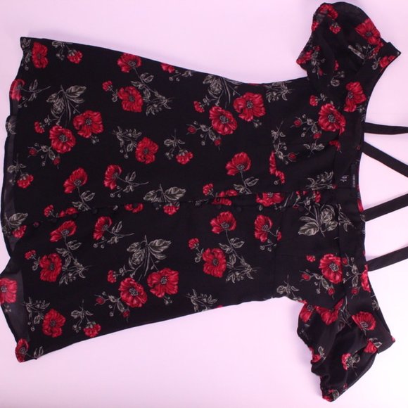Black Sun Dress with Red Floral Design - Picture 3 of 5